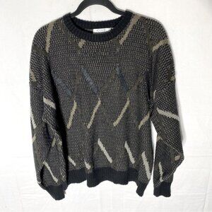Vintage Club International Black Brown Chevron Knit Crewneck Sweater XL